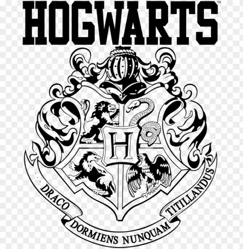 Harry Potter Hogwarts Athletic Mens Crewneck Sweatshirt - Black And White Hogwarts Crest Printable ClearCut Background PNG Isolated Item