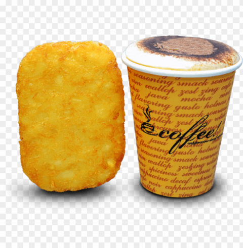 hash brown and small coffee or hot chocolate PNG images with high-quality resolution