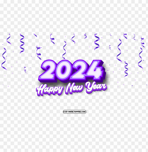 hd 2024 happy new year purple 3d elegant design PNG images with cutout