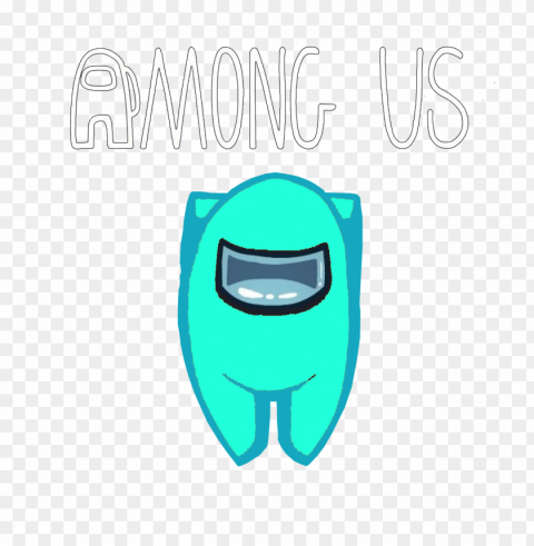 hd cyan light blue among us character with logo PNG Image with Clear Isolation