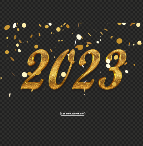 hd gold 2023 number with falling confetti HighResolution Isolated PNG with Transparency