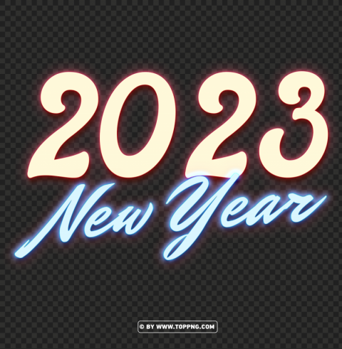 hd quality 2023 new year neon style text Transparent Background Isolation in PNG Image
