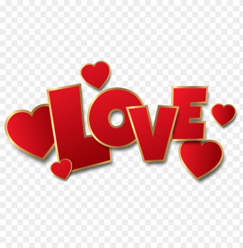 hd red love word with hearts PNG with alpha channel