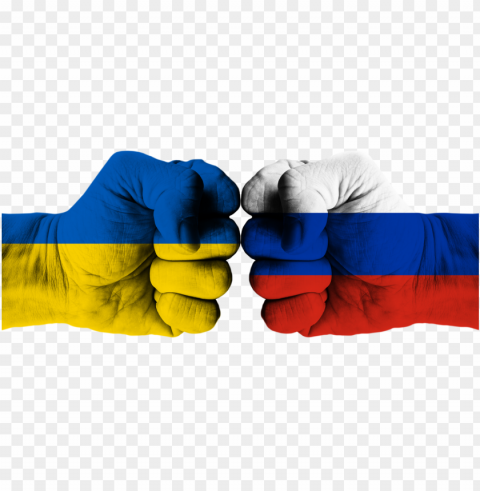 hd ukraine vs russia flags on hands Transparent Background Isolation of PNG