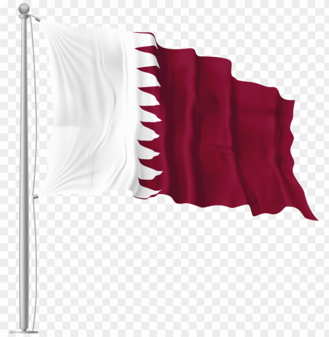 hd waving qatar qa flag on pole Clean Background Isolated PNG Image