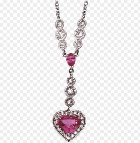 heart shape pink sapphire necklace with diamond frame - diamond ClearCut Background PNG Isolated Element