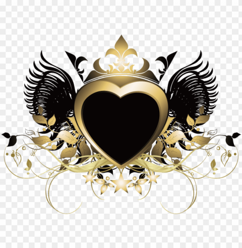 heart wings crown gold goldandblack swirls decor decoration - vector graphics Isolated Graphic in Transparent PNG Format