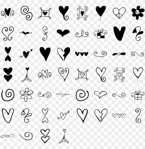 hearts and swirls dingbat specimen doodle sketch doodle - hearts and swirls Isolated Element in Transparent PNG