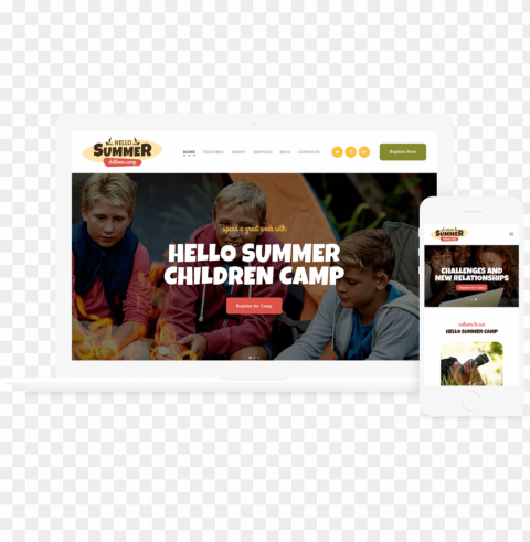 hello summer children's camp wordpress theme - website Free download PNG with alpha channel