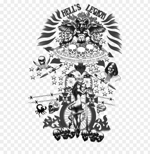 hell's legion skulls nevada black tattoo Transparent Background Isolated PNG Design