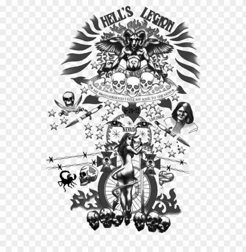 Hells Legion Skulls Nevada Black Tattoo Transparent Background Isolated PNG Design