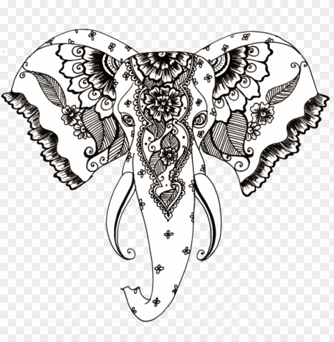 henna style elephant tattoo Isolated Character on Transparent PNG