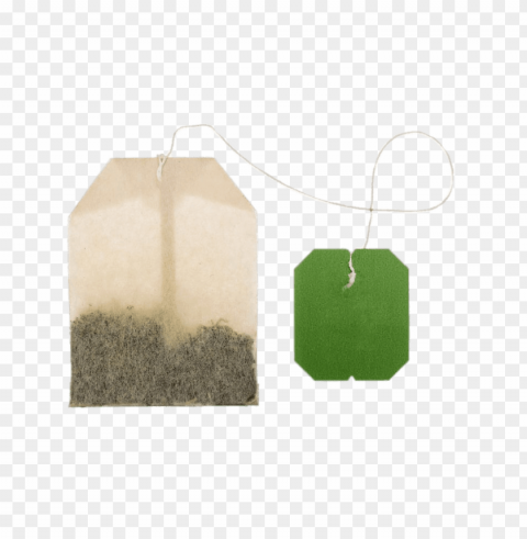herbal tea bag with green label Transparent Background PNG Isolated Design