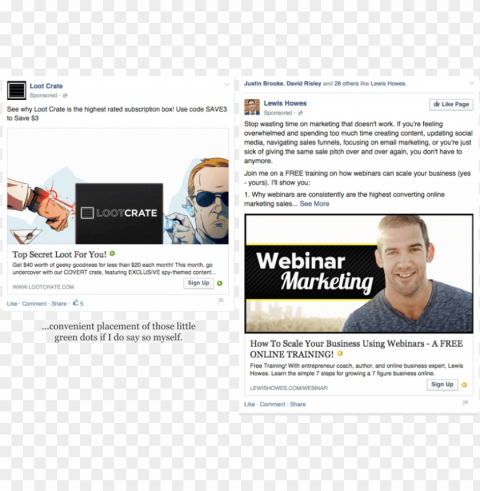 here are two examples from my newsfeed while writing - business coach facebook ads PNG transparent artwork