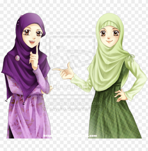 hijab girls by sayuko on deviantart muslimah anime - two muslim girls cartoo Free download PNG images with alpha channel