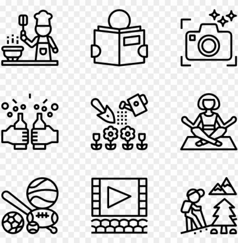 hobbies 36 icons - design vector icon PNG images with transparent canvas