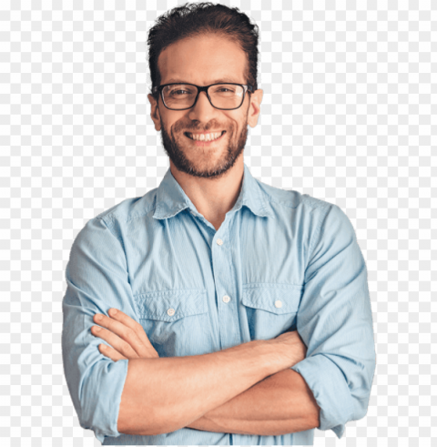 homem de Óculos sorrindo com os braços cruzados - homem sorrindo Clear Background PNG Isolated Graphic