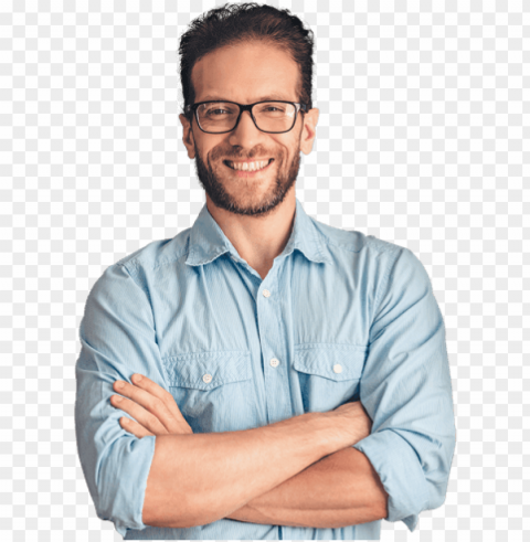 Homem De Óculos Sorrindo Com Os Braços Cruzados - Homem Sorrindo Clear Background PNG Isolated Graphic