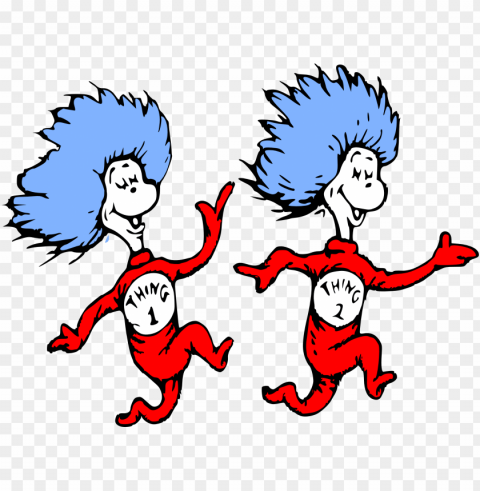 Dr Seuss Thing 1 and Thing 2 Character Transparent PNG Image Isolation