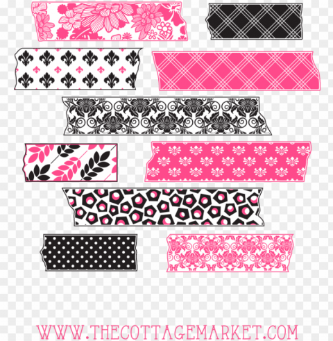 hot pink and toile digital washi tape collection - digital washi Isolated Object on Transparent Background in PNG
