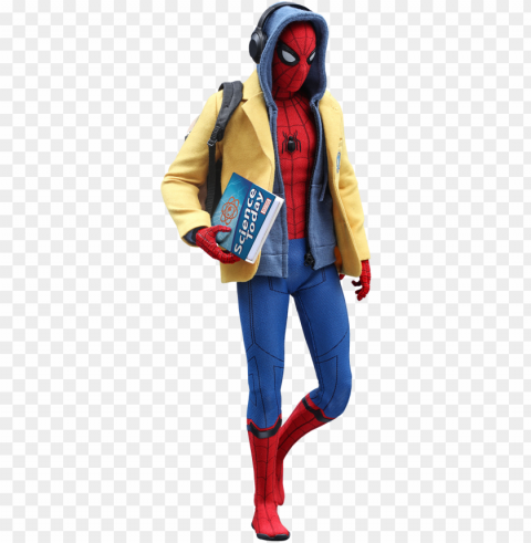 hot toys spider-man deluxe version sixth scale - spider man homecoming school uniform Transparent Background Isolated PNG Figure