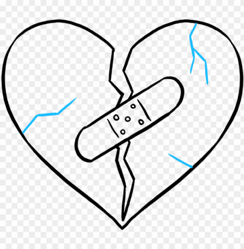 how to draw broken heart - broken heart with bandaid drawi Transparent Cutout PNG Isolated Element