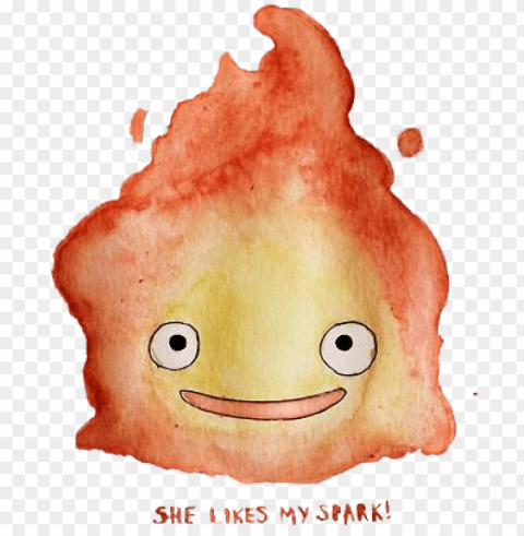 howl's moving castle watercolor and calcifer image - howl's moving castle watercolor PNG for educational projects