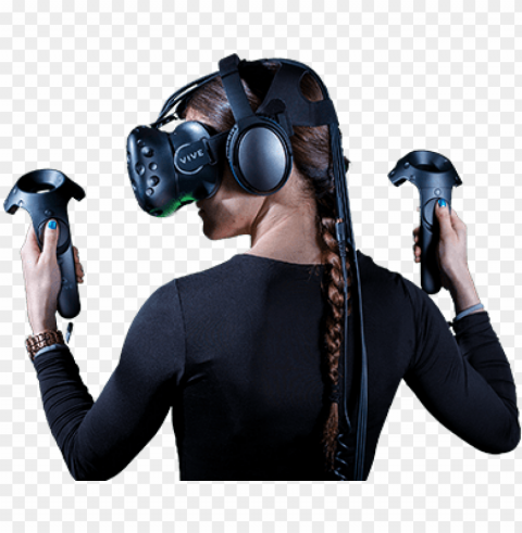 htc vive lady using virtual reality - vive virtual reality PNG for online use