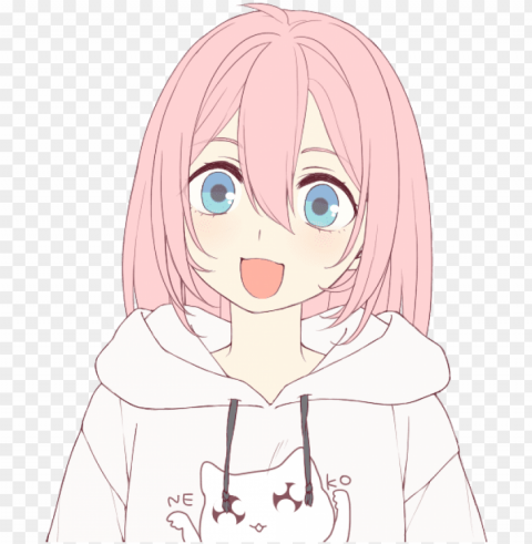 Anime Girl with Cat Hoodie Transparent PNG Isolated Object