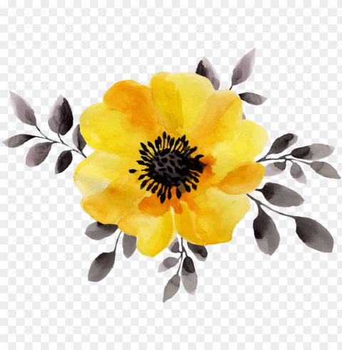 yellow watercolor flower PNG with cutout background