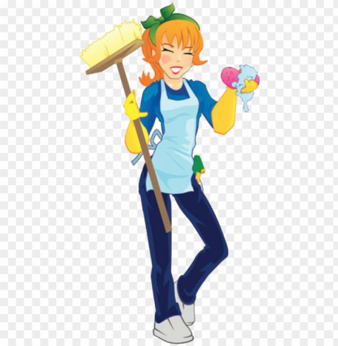 human using vacuum cleaner - cartoon cleaning lady with vacuum Isolated Artwork in Transparent PNG