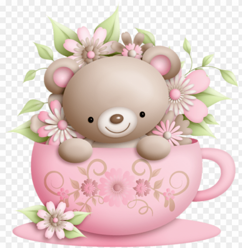 i hope youll enjoy the new additions cup and teddy - cute teddy bear clipart Isolated Character with Clear Background PNG