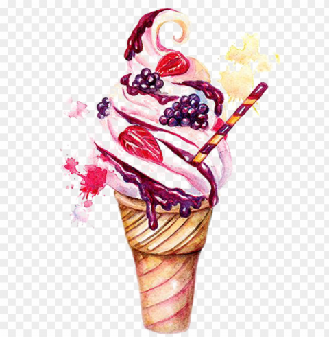 手绘冰淇淋插画 - ice cream dessert drawing PNG with alpha channel