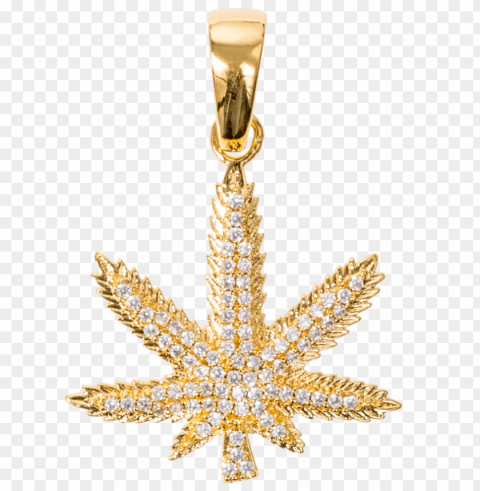iced weed leaf in yellow gold - weed chains iced out Isolated Character on HighResolution PNG