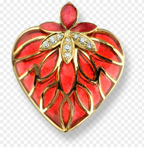icole barr designs 18 karat gold plique a jour heart - diamonds red heart necklace - 18k gold 18 inch - nng038wa Isolated Element in Transparent PNG
