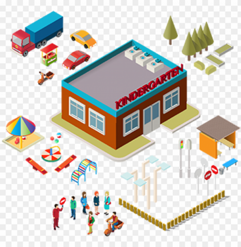 icons of the kindergarten building playground equipment - Детский Сад Здание Вектор PNG Graphic with Transparent Isolation