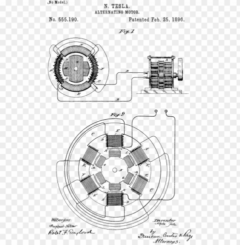 ikola tesla's 1896 patent on the ac induction motor - nikola tesla motor patent PNG photos with clear backgrounds