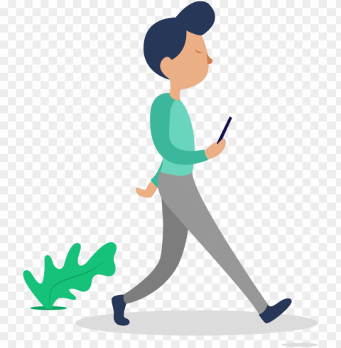 illustration of a man walking holding phone - cartoo PNG pictures with no background required