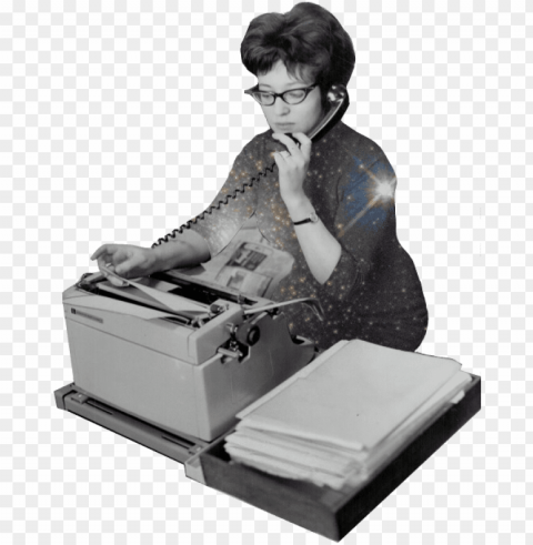 Illustration Of Old-timey Secretary Answering The Phone - Illustratio Isolated Character In Clear Background PNG