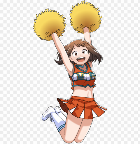 image of uraraka ochako cheerleader die cut PNG with clear overlay