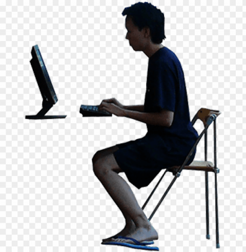 imagenatives 0007 sitting computer cutout - people sitting at computer Isolated Element on Transparent PNG