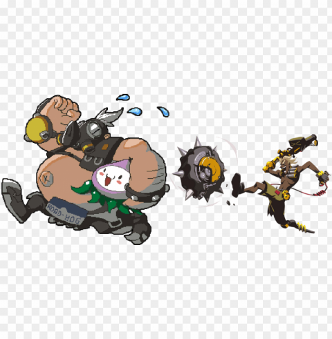in a fit of ocd i - roadhog and junkrat spray Isolated Illustration with Clear Background PNG