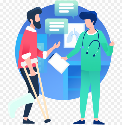 injured patient on crutches with primary care doctor - patient High-quality PNG images with transparency