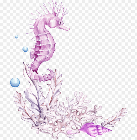 ink seahorse cartoon - background seahorse Isolated Design Element on Transparent PNG