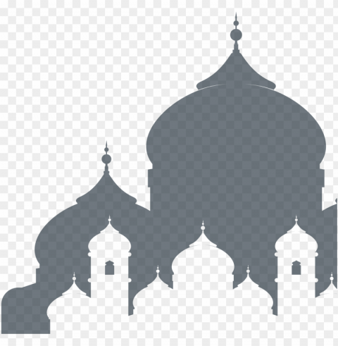 islamic gray silhouette dome masjid mosque vector Transparent Background PNG Isolated Element