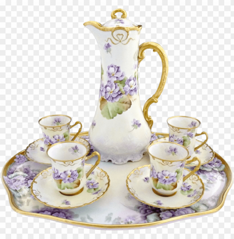 italian fine porcelain coffee set Isolated Artwork on Transparent Background PNG
