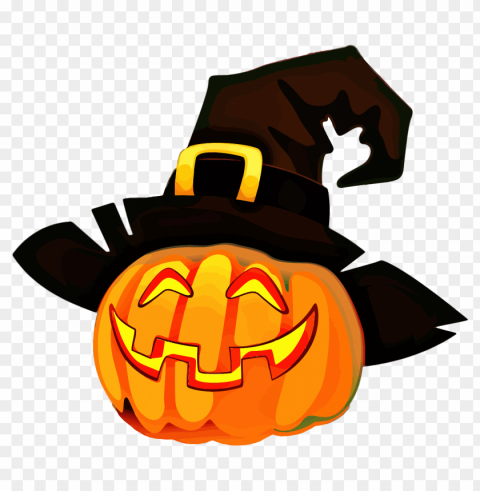 jack o'lantern with witch hat Clear Background PNG Isolated Design