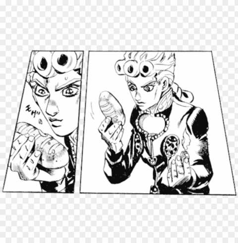 jojo's bizarre adventure time with josuke and giorno - giorno giovanna black and white PNG Image Isolated with Transparent Detail