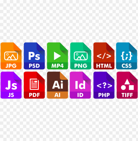 jpg psd mp4 html css - php html css js Clear Background Isolated PNG Illustration