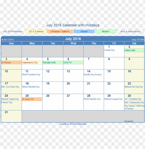july 2016 printable calendar with us holidays including - 2019 calendar march holi PNG Isolated Object on Clear Background